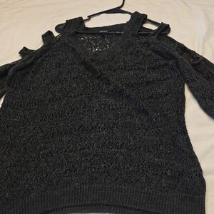 Torrid Black V-Neck Sweater with Cut-Out Shoulders